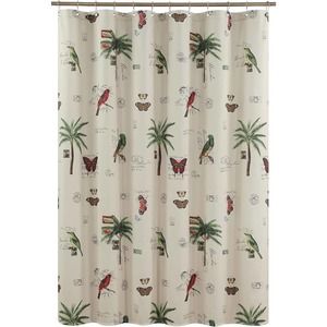Terrasse Shower Curtain Waterproof Fabric Cardinal Butterfly Palm Trees Postage